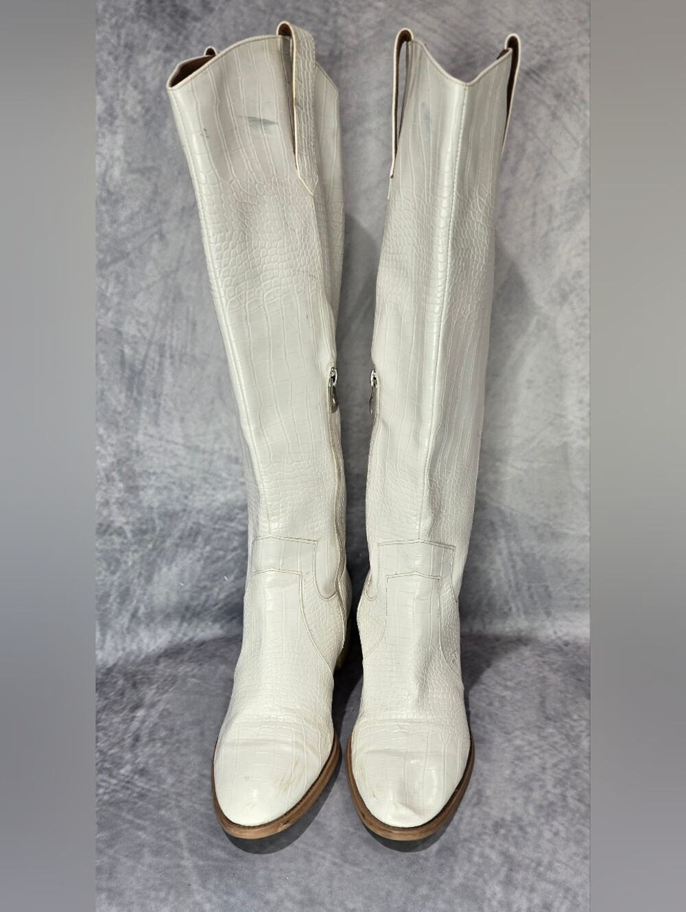 White Croc-Embossed Over-The-Knee Women's Boots